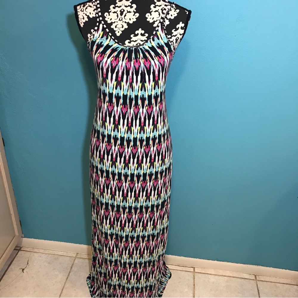 Tart Multicolor Patterned Maxi Dress - Black, Pink, Blue, Cream